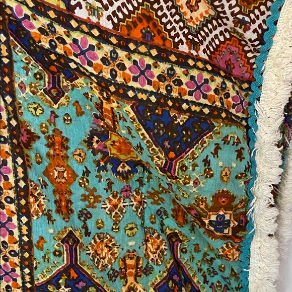 Miss Terre Boho Poncho/ShawlTop M/L Embellished  Cotton Fringe Festival Hippie - Picture 6 of 10